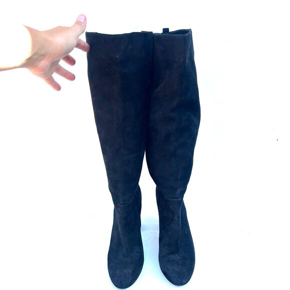 Sam Edelman Caprice Black Suede Knee-High Boots Tall Chunky Heels 10 - Picture 3 of 10